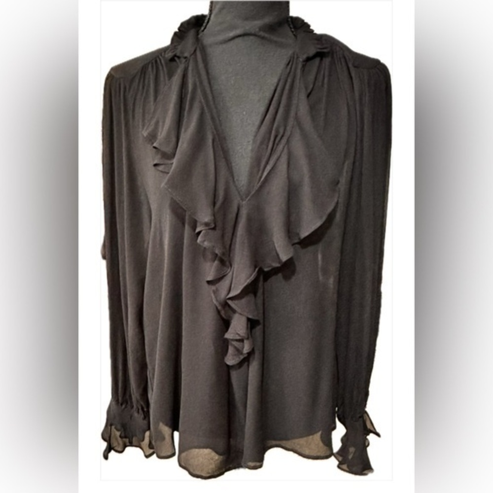 Zara Woman’s Blouse Ruffle Jeweled Cuffs Viscose Medium NWT